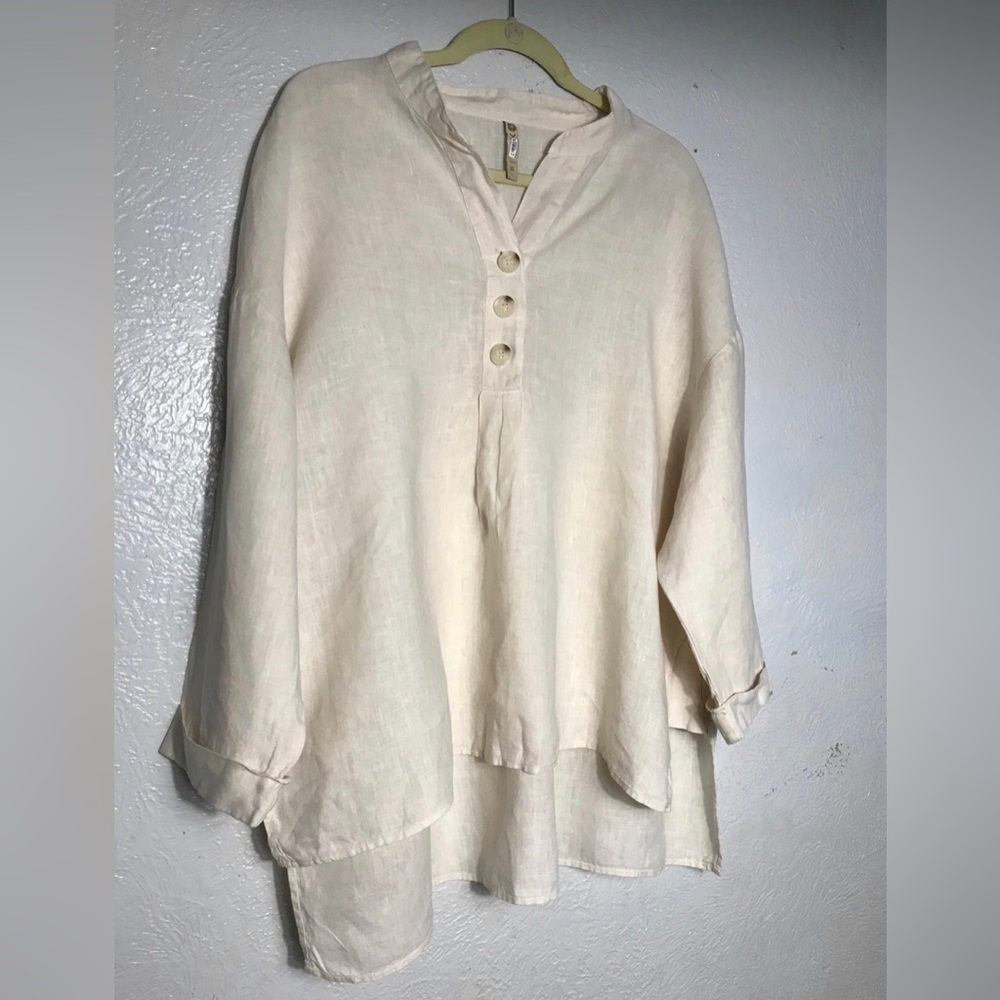 XCVI Lightweight Cream Button-Front Linen Tunic XL